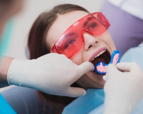 Patient receiving fluoride treatment